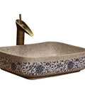 USZWBY Vessel Sinks Bathroom Vessel Sink Art Countertop Basin Chinese Style Ceramic Washbasin with Faucet Combination Bathroom Bowl Sink, square design with floral pattern.
