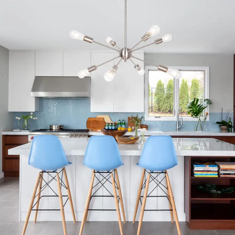 Dope Contemporary Sputnik Chandelier 8 Light Brushed Nickel Pendant Lighting Mid Century Starburst Ceiling Fixture For Living Room Dining Room And Foyer Modern Home Decor over modern kitchen island