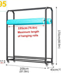 Built Tough Steel Roll Storage Cart Keeps Fabric Leather Wallpaper Window Film And Vinyl Rolls Squared Away With Easy Rolling Wheels For Any Workshop Or Warehouse Shop, dimensions shown.