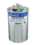 50 Plus 7.5uF Dual Run Circular Start Capacitor For AC Motors Fans Condensers And Heat Pumps 370 To 440 VAC CBB65 50 And 7.5 MFD 6 Percent Tolerance Heavy Duty Workhorse Start Cap showing its label and terminals