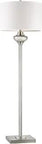 Oversized Glass Floor Lamp With Antique Silver Mercury Finish, Crystal Accents, White Faux Silk Shade, 60 Inch Tall, on display