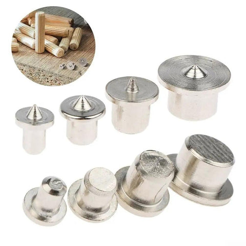 Pro Grade Dowel And Tenon Center Points Set 8 Solid Steel Drill Bit Markers detailed view with external marking pins