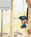 Person using Compact 18V One Quarter Inch Hex Impact Driver Bare Tool With Built In LED Light And Electronic Cell Protection