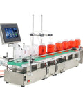 Dual Head Automatic Bottle Filler With Integrated Conveyor Belt And Effortless Digital Controls for fast liquid dispensing.
