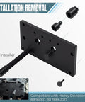 Cam bearing installer tool for Harley Twin Cam engines (1999–2017); black mounting plate with threaded rod and spacers.