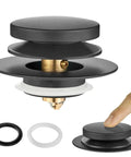 Hassle Free Snap Fit Universal Bathtub Drain Stopper, Pop Up Bath Plug With Matte Black Finish for quick swapping.