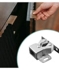 Stylish Double Roller Cabinet Latches With Spring Action For Cupboards Drawers Doors Ensure Easy Auto Locking And Smooth Closing In Kitchens Wardrobes Storage Units, showing cabinet latch installation.