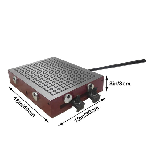 12x16 Inch CNC High Power Magnetic Chuck For Surface Grinders And EDM Wire Cutting Machines Fine Sealed Permanent Magnet Grinder Chuck With Secure Suction No Power Required Heavy Duty Grip For Precise Grinding Durable Hold, showing dimensions