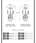 Bronze Ceiling Downward Pendent Fire Sprinkler Head 155F Fast Acting Half Inch Npt Thread dimensions and parameters chart.