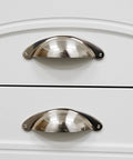 10 Pack 3 Inch Cabinet Cup Pulls In Brushed Nickel for kitchen cabinets, satin nickel handles on white drawers, zinc alloy hardware