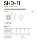 Technical specifications for SHD-11 harmonic reducer, diagram shows 52mm diameter and 13.5mm thickness for robots and automation.