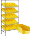 Heavy Duty Chrome Wire Utility Rack With 25 Large Slanted Storage Bins For Badass Garage Workshop And Commercial Tool Organization Hardware Solutions Yellow, showcasing yellow storage bins.