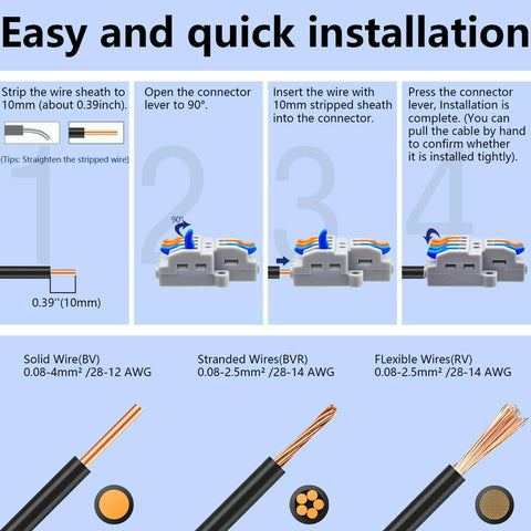 Tutorial for installing Four In Twelve Out Lever Terminal Block Kit For 28-12 AWG Wire with connector steps and wire types