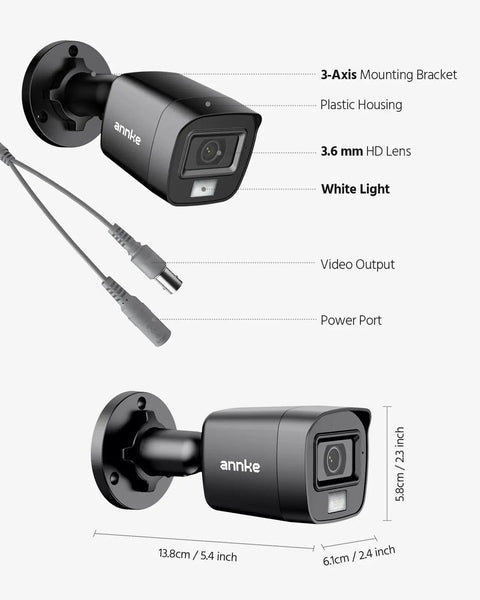 4 Pack 1080P HD Security Cameras For Outdoor And Indoor Use With 1920TVL, IP66 Waterproof, showing lens and power port details