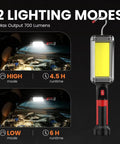 Rechargeable COB LED Work Light With Magnetic Hands Free Mount, 360 Degree Rotating Hook, IPX4 waterproof, 2 lighting modes