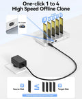Built Different Five Bay M.2 NVMe SATA SSD Docking Station With One Click Offline Clone for data migration with multiple SSDs.
