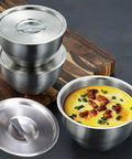 Durable 430 Stainless Steel Steamed Egg Bowl With Lids For Steaming Storage And Serving V Shaped 12x7cm Leakproof Kitchen Tableware