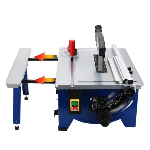 Smooth Operator Electric Table Saw With Extended Telescopic Work Surface And Vacuum Ready Dust Cup For precise cuts in a backyard workshop.
