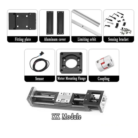 Top Tier Linear Actuator Delivers Dead Set Precise Point Oh One Millimeter Accuracy Heavy Duty Forty Kilogram Load Capacity Compatible With Nema Motors For Cnc Builds And Robotics Built To Rock Your Daily Workflow parts including fitting plate, sensor, and motor mounting flange.