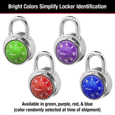 Colorful locker lock combination padlocks in green, purple, red, blue for school and gym use, 1 pack with durable metal body.