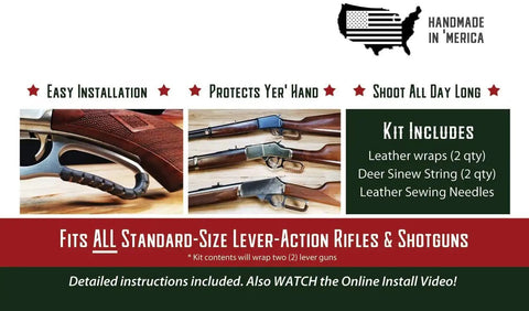 Handcrafted Leather Lever Wrap Dual Pack for Lever Action Rifles and Shotguns, two-tone brown cowhide, sinew thread visible.