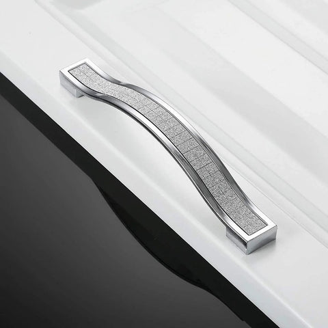 Crystal Rhinestone Cabinet Handles And Knob Pull Set In Silver Zinc Alloy, modern style handle on cabinet surface