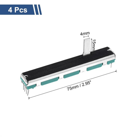 Four Pack Straight Dual Linear Slide Potentiometers 8 Pin A10K 75mm Long 60mm Travel 4x15mm Handle Faders