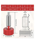 Spring Plunger Quick Release Pins Kit A29K Eight Pack With Knurled Stainless Steel Handles, Locking M6 Pins dimensions diagram