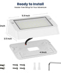 Aluminum RV Porch Light With Dual Color White And Amber, 1400 Lumen Outdoor Lamp components and dimensions shown