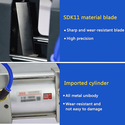 Close-up of UILMLIO Pneumatic Cable Cutter Machine blade and cylinder showing sharp SDK11 blade and durable metal cylinder.