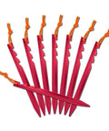 7075 Aluminum Tent Stakes 15 Pack Ultralight Tri Beam Pegs with reflective ropes arranged in a fan shape