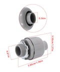 No Sweat Half Inch Npt 180 Degree Straight Conduit Connector Plug 20 Pack Toolless Slide Setup Tough Steel Hybrid Impact Proof Electrical Wire Cable Fitting Set, gray conduit plug with dimensions shown.
