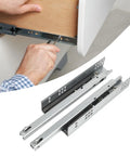 Two Piece Bottom Mount Drawer Slides for Furniture installation with metal rails, under mount glide, hidden hardware for cabinets.