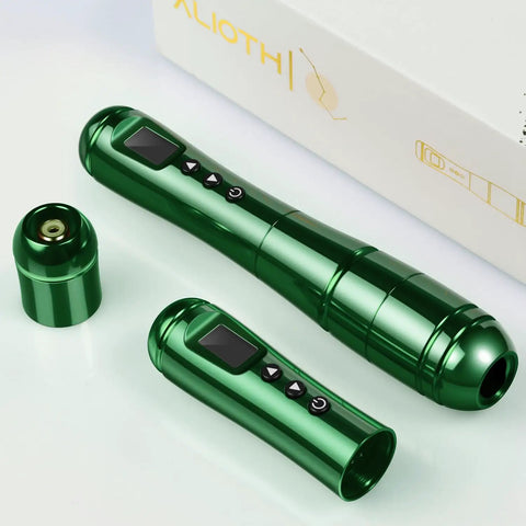 Wireless Permanent Makeup Tattoo Pen Kit With Two Rechargeable Batteries, Rotary Tattoo Gun, Emerald Color
