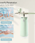 Facial Oxygen Spray Machine High Pressure Nano Steamer With 0.3mm Nozzle showing nano vs normal spray penetration