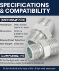 M14-M14 hydraulic hose fittings adapters, alloy steel, two silver hex-nut connectors