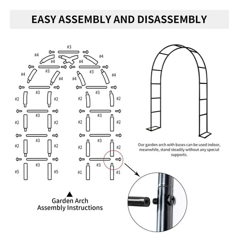 Garden arch assembly instructions for Sturdy Garden Arch Trellis For Climbing Plants Outdoor Wedding Arches Ceremony Decor Black Metal Garden Arbor 7.9 Ft Wide By 6.4 Ft High