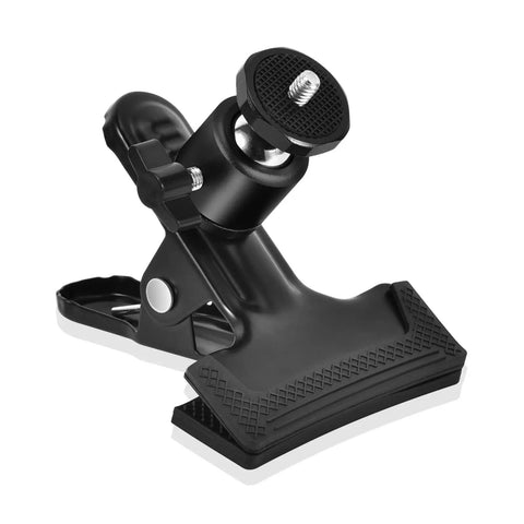 Heavy Duty Camera Mount Clip With 360 Degree Ball Head, Black Spring Clamp supporting DSLR, stable design for video and photo shoots
