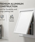 Slick White Attic Access Panel Door For Drywall Featuring Smooth Pull Open Design And Hella Sturdy Aluminum Frame Build Hidden Inspection Hatch Cover For Plumbing Vent Systems 20X29 Inch, showing open access panel with pipes.