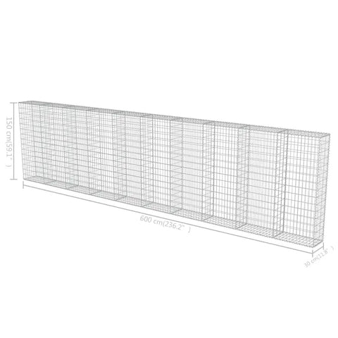 Heavy Duty Galvanized Gabion Wall Basket 236 X 11.8 X 59 Inch wireframe design showing dimensions for landscaping and noise reduction.