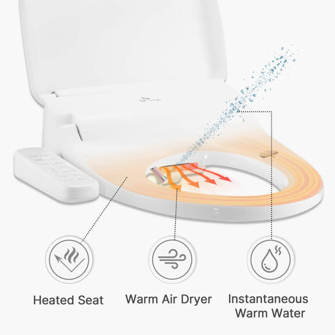 Electric Bidet Toilet Seat Elongated With Warm Water And Heated Seat 360 Degree Self Cleaning Nozzle Warm Air Dryer