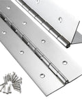 Heavy Duty Stainless Steel Piano Hinges 6 To 20 Inch Continuous Hinge For Long Cabinets And Cupboards Built Tough With Soft Close Dampers 304 Grade 2 Pack Anti Slam For Quiet Smooth Door Action, shown with screws