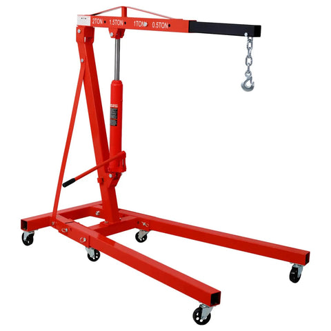 2 Ton Folding Engine Hoist With Heavy Duty Steel Frame And Rollin Smooth Casters Adjustable Boom For Quick Engine Swaps in red