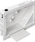 Pro Grade In Wall TV Box With Sleek Flange For Tidy Home Theater Wiring Durable Cord Hider Panel with dual outlets and mounting features.