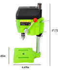 Built Different 480W Mini Bench Drill Press For Wood Metal PCB Tasks With Dual Speed Modes compact green design with adjustable height.