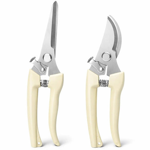 Pruning Shears Set Of Two For Gardening For Flowers Bonsai And Fruit Picking One Straight Blade And One Curved Blade With Ergonomic Comfort