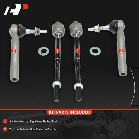 Front Inner And Outer Tie Rod End Kit For Cadillac Escalade 2021-2023 And Escalade ESV 2021-2023, Silverado 1500 2019-2023, Suburban 2021-2023, Tahoe 2021-2023, GMC Sierra 1500 2019-2023, Sierra 1500 Limited 2022, Yukon XL 2021-2023 Fixes Uneven Tire Wear, 4-piece steel steering linkage kit