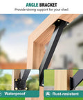Close-up of 12 Pack 45 Degree Angle Support Brackets for Pergolas Gazebos Decks with black coating installed on wood