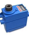 Blue 2065T Sub Micro Waterproof Servo with Metal Main Gear for RC Cars, showing side view and waterproof design.