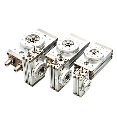 Industrial Grade Tough As Nails Pneumatic Rotary Actuator With Slick Air Gripper Assembly Precision Table Cylinder MSQB10R MSQA10R close-up view